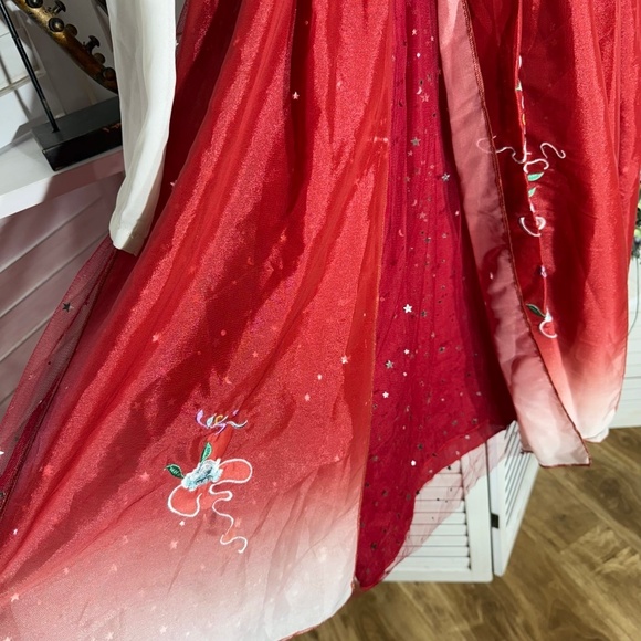 Vintage Embroidered Floral Princess Dress Burgundy Size 12 - Picture 6 of 14